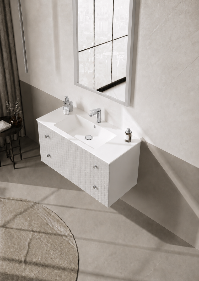 Orka Lipari Asma Banyo Dolabı Takımı, 100 cm, Mat Beyaz Lake (Krom Kulp-Ledli Ayna), 5007320 - 4