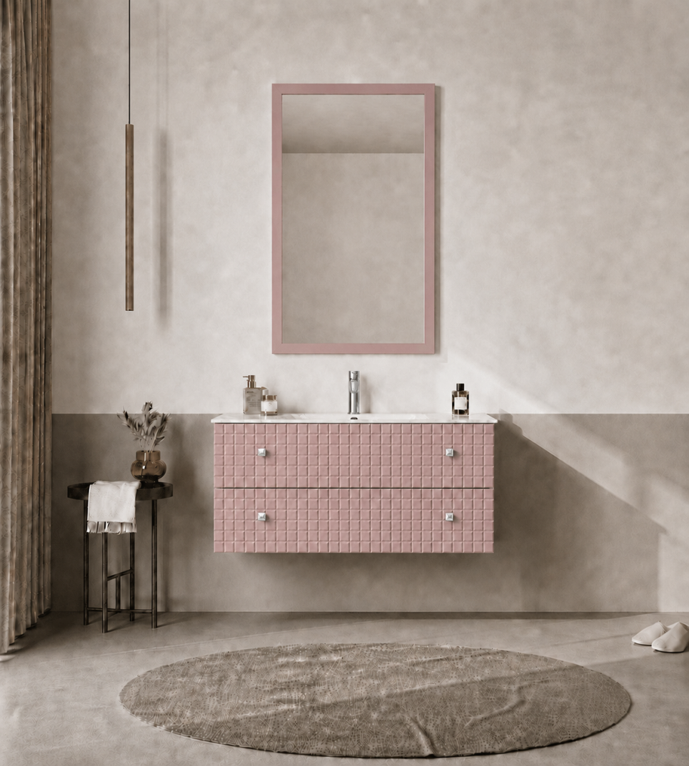 Orka Lipari Asma Banyo Dolabı Takımı, 100 cm, Mat Pudra Lake (Krom Kulp-Ledli Ayna), 5008586 - 1