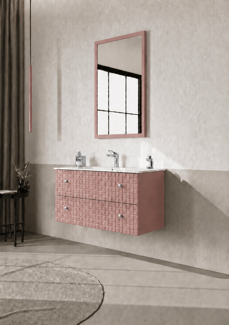 Orka Lipari Asma Banyo Dolabı Takımı, 100 cm, Mat Pudra Lake (Krom Kulp-Ledli Ayna), 5008586 - 2