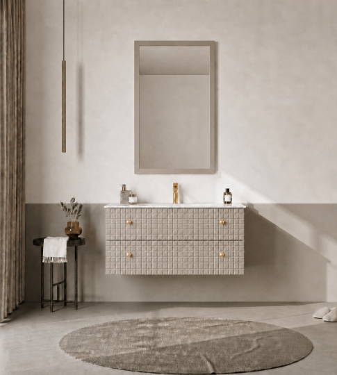 Orka Lipari Asma Banyo Dolabı Takımı, 100 cm, Mat Vizon Lake (Altın Kulp-Ledli Ayna), 5007305