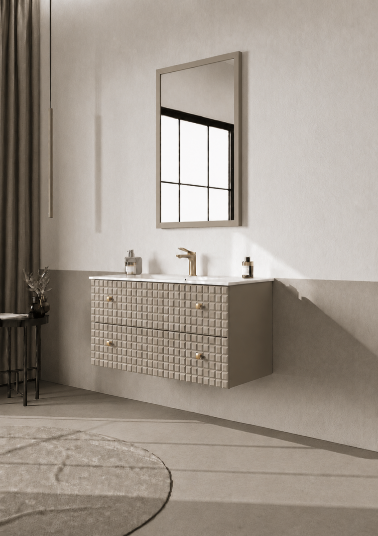Orka Lipari Asma Banyo Dolabı Takımı, 100 cm, Mat Vizon Lake (Altın Kulp-Ledli Ayna), 5007305 - 3