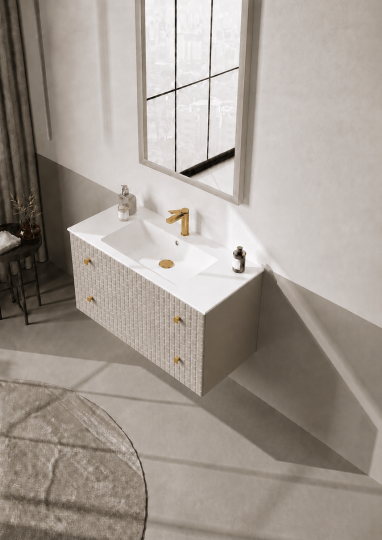Orka Lipari Asma Banyo Dolabı Takımı, 100 cm, Mat Vizon Lake (Altın Kulp-Ledli Ayna), 5007305 - 4
