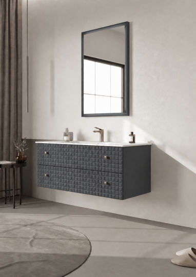 Orka Lipari Asma Banyo Dolabı Takımı, 120 cm, Mat Antrasit Lake (Altın Kulp-Ledli Ayna), 5007310 - 3