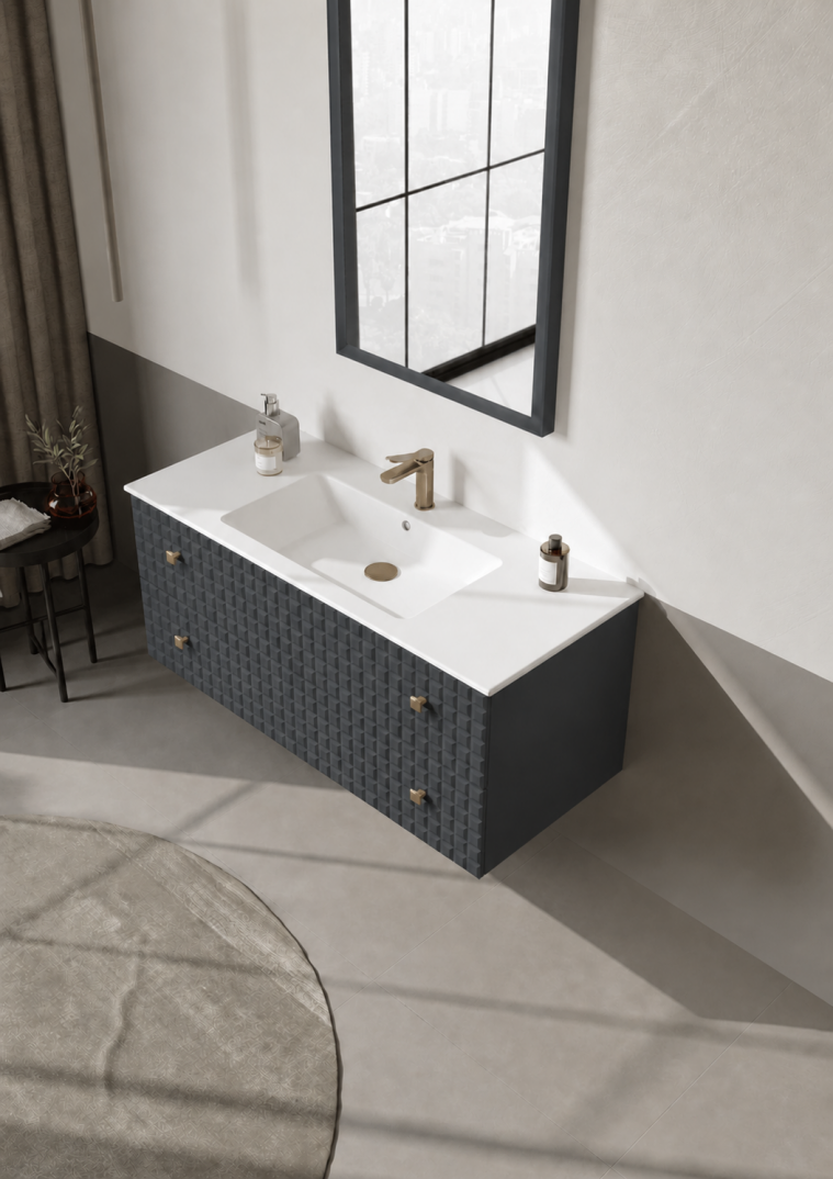 Orka Lipari Asma Banyo Dolabı Takımı, 120 cm, Mat Antrasit Lake (Altın Kulp-Ledli Ayna), 5007310 - 4