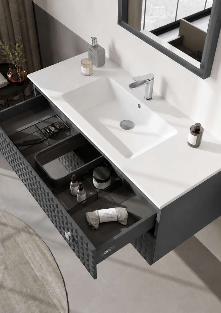 Orka Lipari Asma Banyo Dolabı Takımı, 120 cm, Mat Antrasit Lake (Krom Kulp-Ledli Ayna), 5007328 - 5
