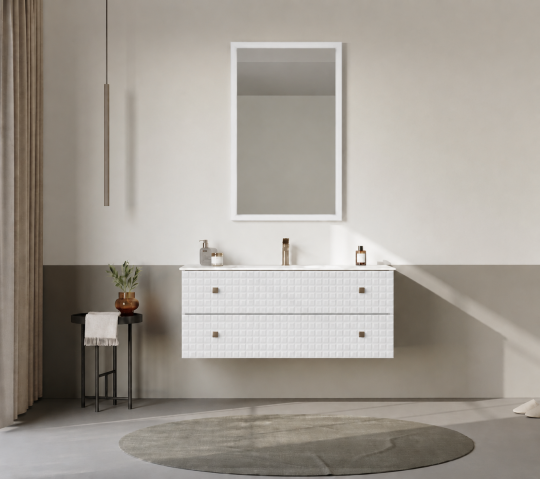 Orka Lipari Asma Banyo Dolabı Takımı, 120 cm, Mat Beyaz Lake (Altın Kulp-Ledli Ayna), 5007308 