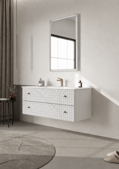 Orka Lipari Asma Banyo Dolabı Takımı, 120 cm, Mat Beyaz Lake (Altın Kulp-Ledli Ayna), 5007308 - 3