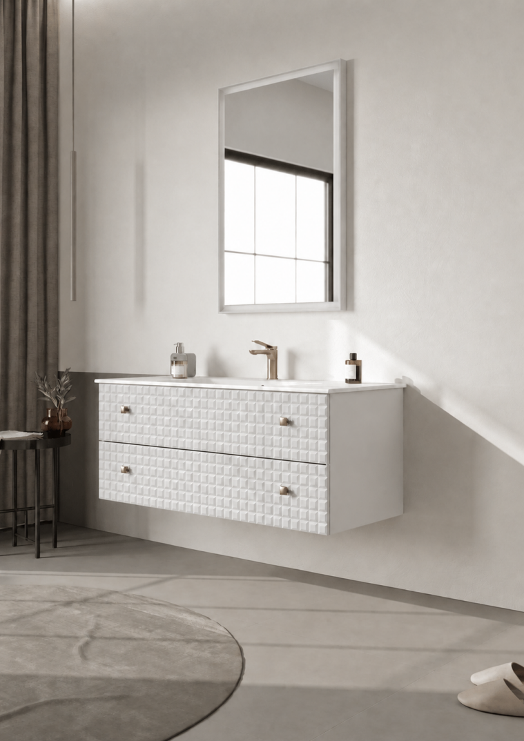 Orka Lipari Asma Banyo Dolabı Takımı, 120 cm, Mat Beyaz Lake (Altın Kulp-Ledli Ayna), 5007308 - 3
