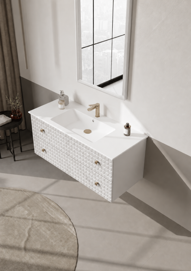 Orka Lipari Asma Banyo Dolabı Takımı, 120 cm, Mat Beyaz Lake (Altın Kulp-Ledli Ayna), 5007308 - 4
