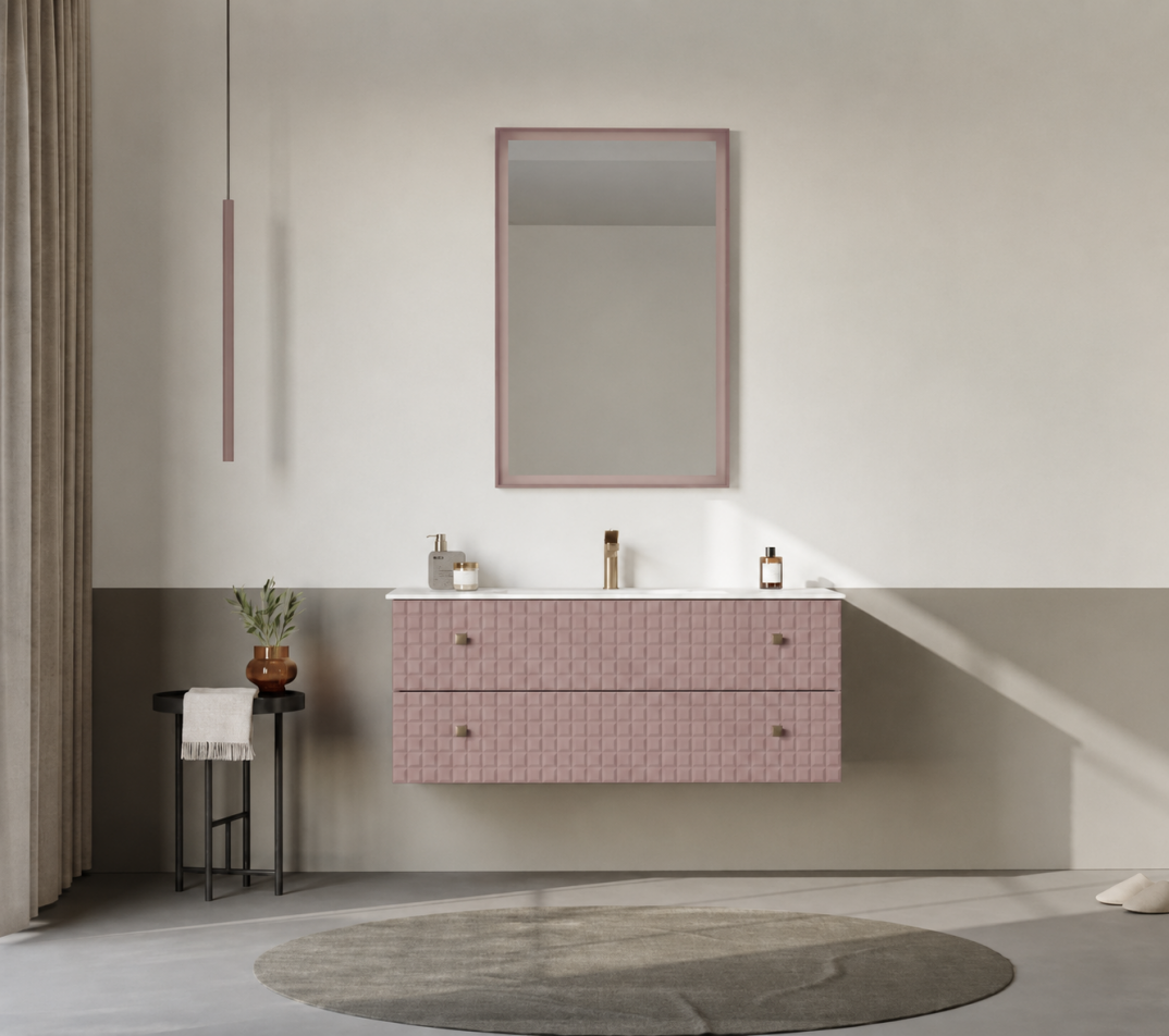 Orka Lipari Asma Banyo Dolabı Takımı, 120 cm, Mat Pudra Lake (Altın Kulp-Ledli Ayna), 5008593 - 2