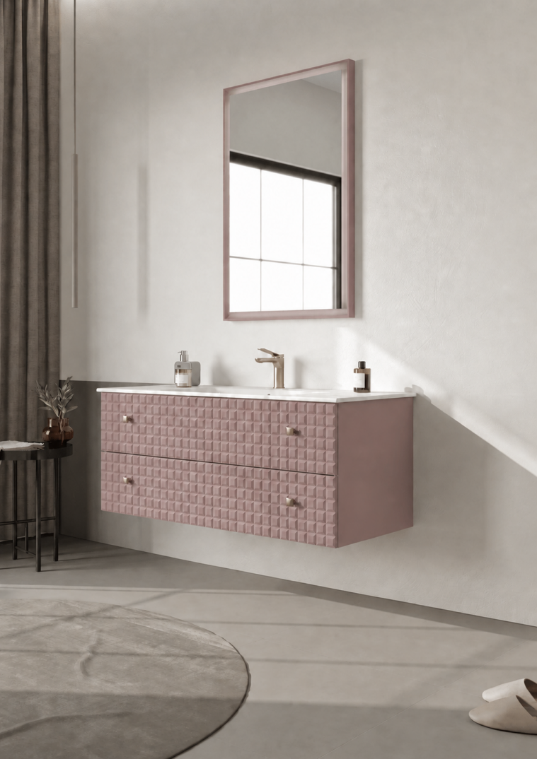 Orka Lipari Asma Banyo Dolabı Takımı, 120 cm, Mat Pudra Lake (Altın Kulp-Ledli Ayna), 5008593 - 3