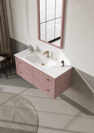 Orka Lipari Asma Banyo Dolabı Takımı, 120 cm, Mat Pudra Lake (Altın Kulp-Ledli Ayna), 5008593 - 4