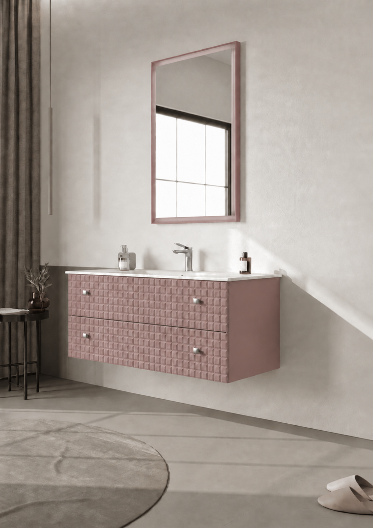 Orka Lipari Asma Banyo Dolabı Takımı, 120 cm, Mat Pudra Lake (Krom Kulp-Ledli Ayna), 5008594 - 3