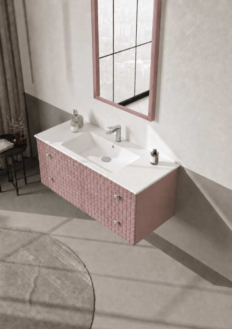 Orka Lipari Asma Banyo Dolabı Takımı, 120 cm, Mat Pudra Lake (Krom Kulp-Ledli Ayna), 5008594 - 4
