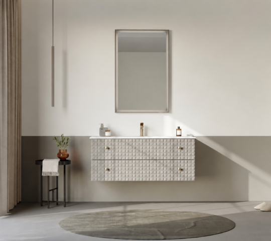 Orka Lipari Asma Banyo Dolabı Takımı, 120 cm, Mat Vizon Lake (Altın Kulp-Ledli Ayna), 5007309