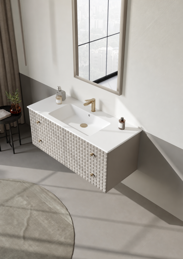 Orka Lipari Asma Banyo Dolabı Takımı, 120 cm, Mat Vizon Lake (Altın Kulp-Ledli Ayna), 5007309 - 4