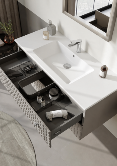 Orka Lipari Asma Banyo Dolabı Takımı, 120 cm, Mat Vizon Lake (Krom Kulp-Ledli Ayna), 5007327 - 5