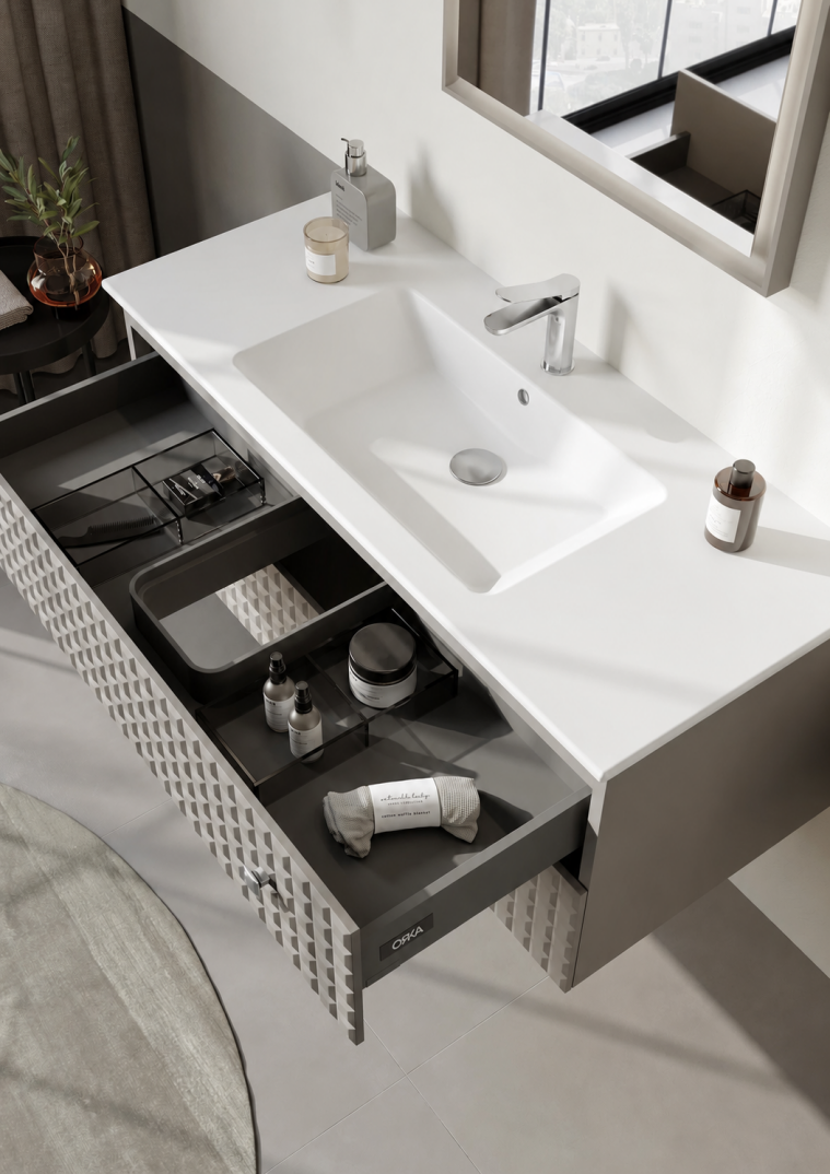 Orka Lipari Asma Banyo Dolabı Takımı, 120 cm, Mat Vizon Lake (Krom Kulp-Ledli Ayna), 5007327 - 5