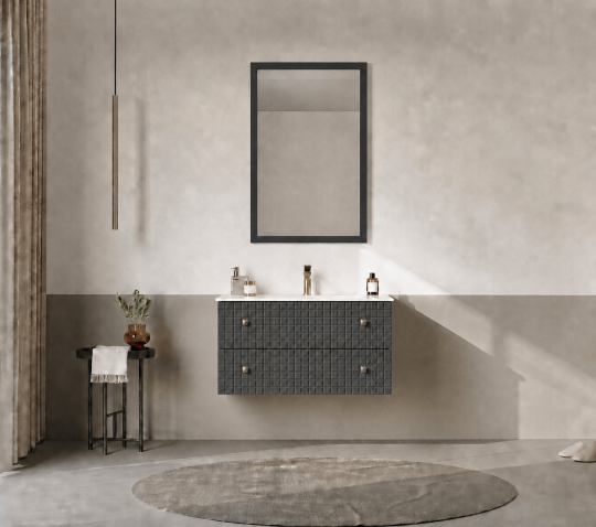 Orka Lipari Asma Banyo Dolabı Takımı, 80 cm, Mat Antrasit Lake (Altın Kulp-Ledli Ayna), 5008980 - 2