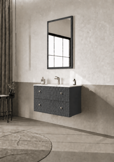 Orka Lipari Asma Banyo Dolabı Takımı, 80 cm, Mat Antrasit Lake (Altın Kulp-Ledli Ayna), 5008980 - 3