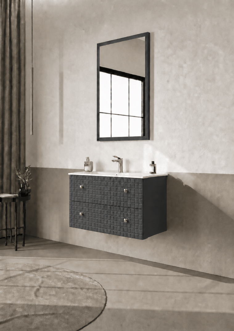Orka Lipari Asma Banyo Dolabı Takımı, 80 cm, Mat Antrasit Lake (Altın Kulp-Ledli Ayna), 5008980 - 3