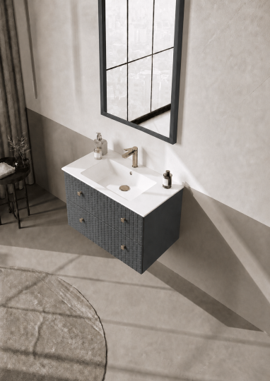 Orka Lipari Asma Banyo Dolabı Takımı, 80 cm, Mat Antrasit Lake (Altın Kulp-Ledli Ayna), 5008980 - 4