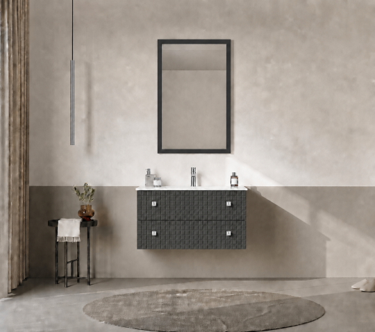Orka Lipari Asma Banyo Dolabı Takımı, 80 cm, Mat Antrasit Lake (Krom Kulp-Ledli Ayna), 5008986 