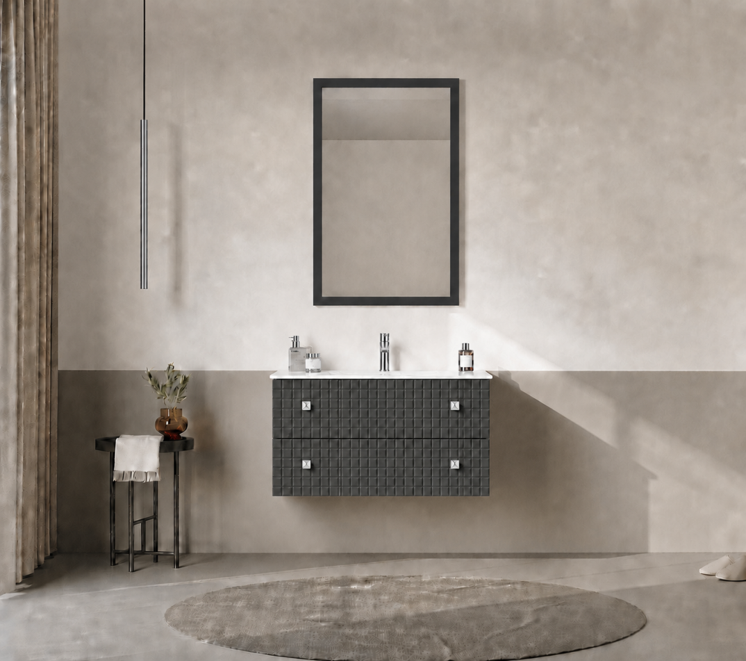 Orka Lipari Asma Banyo Dolabı Takımı, 80 cm, Mat Antrasit Lake (Krom Kulp-Ledli Ayna), 5008986 - 1