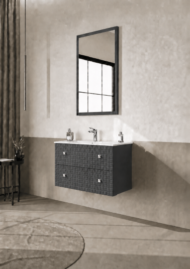 Orka Lipari Asma Banyo Dolabı Takımı, 80 cm, Mat Antrasit Lake (Krom Kulp-Ledli Ayna), 5008986 - 3
