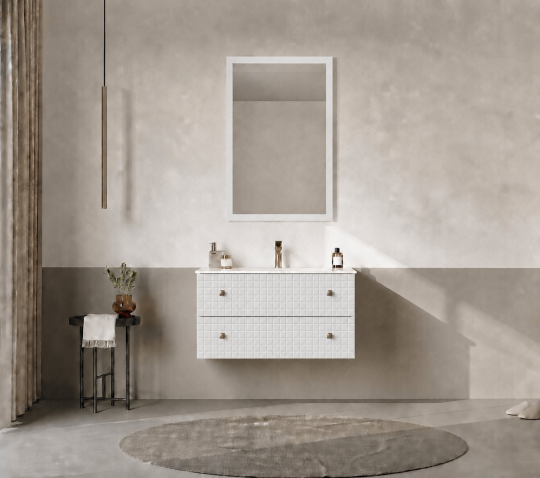 Orka Lipari Asma Banyo Dolabı Takımı, 80 cm, Mat Beyaz Lake (Altın Kulp-Ledli Ayna), 5008978 
