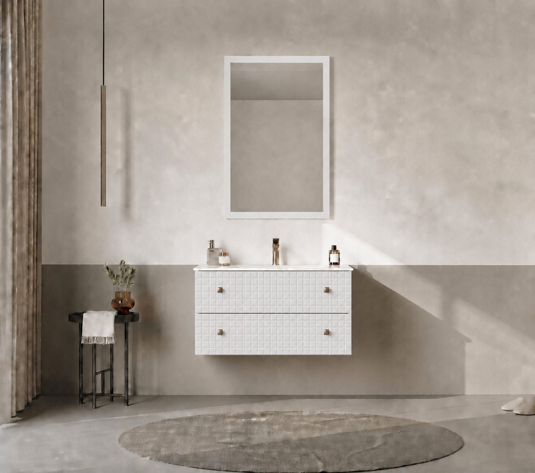 Orka Lipari Asma Banyo Dolabı Takımı, 80 cm, Mat Beyaz Lake (Altın Kulp-Ledli Ayna), 5008978 - 1