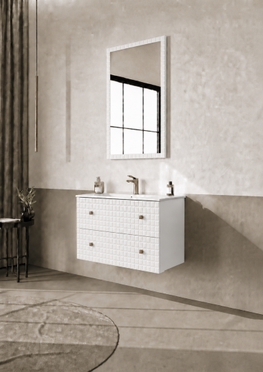 Orka Lipari Asma Banyo Dolabı Takımı, 80 cm, Mat Beyaz Lake (Altın Kulp-Ledli Ayna), 5008978 - 3