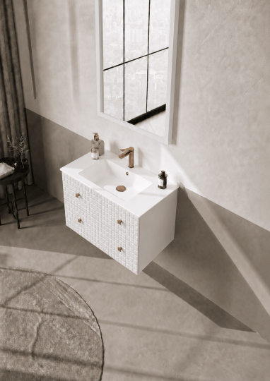 Orka Lipari Asma Banyo Dolabı Takımı, 80 cm, Mat Beyaz Lake (Altın Kulp-Ledli Ayna), 5008978 - 4