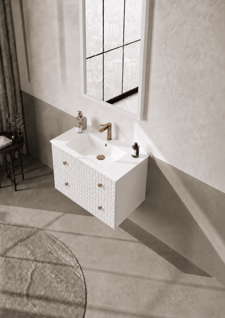 Orka Lipari Asma Banyo Dolabı Takımı, 80 cm, Mat Beyaz Lake (Altın Kulp-Ledli Ayna), 5008978 - 4