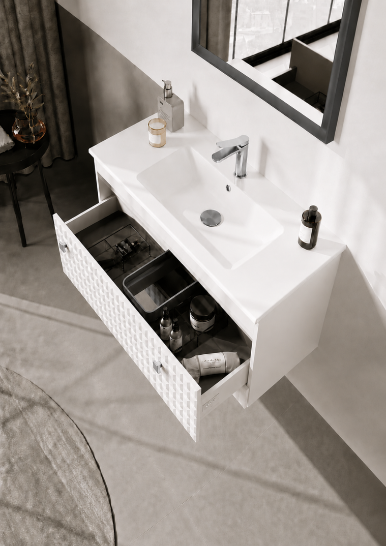 Orka Lipari Asma Banyo Dolabı Takımı, 80 cm, Mat Beyaz Lake (Krom Kulp-Ledli Ayna), 5008984 - 5