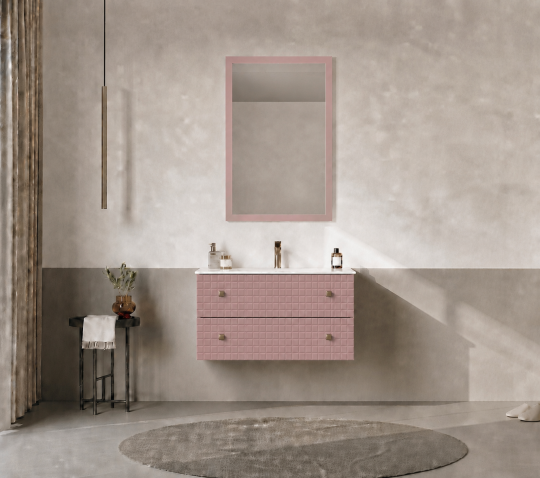 Orka Lipari Asma Banyo Dolabı Takımı, 80 cm, Mat Pudra Lake (Altın Kulp-Ledli Ayna), 5009005 