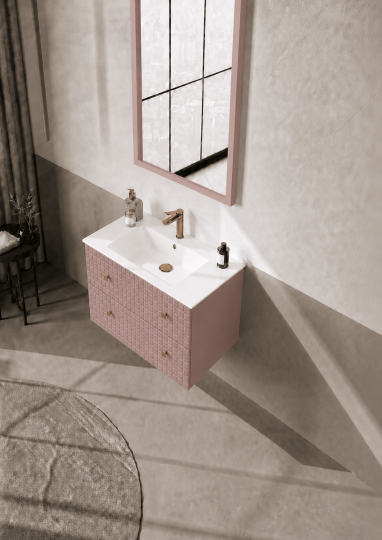 Orka Lipari Asma Banyo Dolabı Takımı, 80 cm, Mat Pudra Lake (Altın Kulp-Ledli Ayna), 5009005 - 4