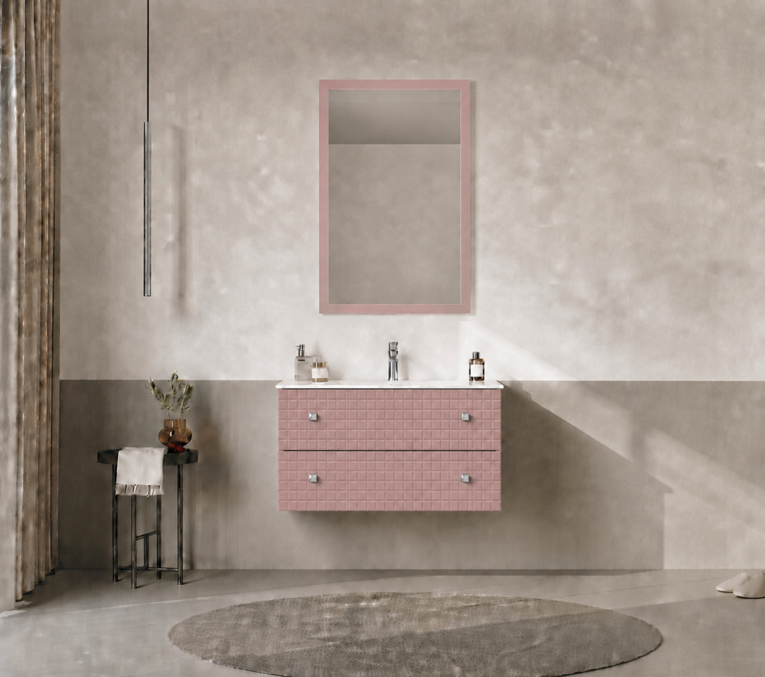 Orka Lipari Asma Banyo Dolabı Takımı, 80 cm, Mat Pudra Lake (Krom Kulp-Ledli Ayna), 5009006 - 1