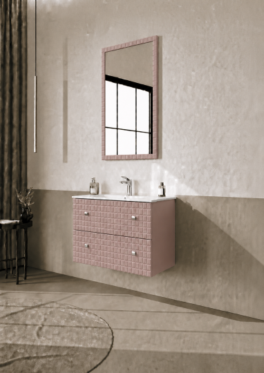 Orka Lipari Asma Banyo Dolabı Takımı, 80 cm, Mat Pudra Lake (Krom Kulp-Ledli Ayna), 5009006 - 3