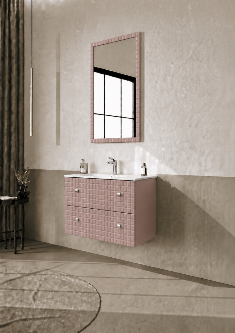 Orka Lipari Asma Banyo Dolabı Takımı, 80 cm, Mat Pudra Lake (Krom Kulp-Ledli Ayna), 5009006 - 3