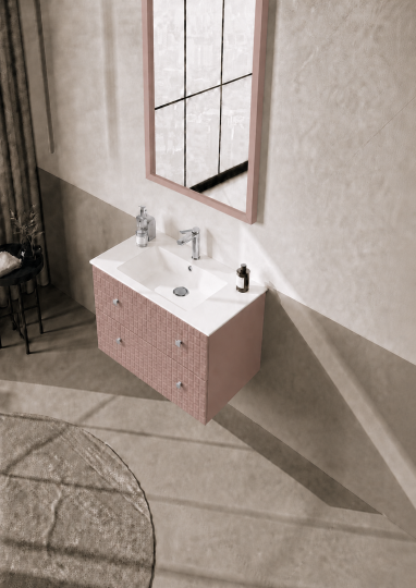 Orka Lipari Asma Banyo Dolabı Takımı, 80 cm, Mat Pudra Lake (Krom Kulp-Ledli Ayna), 5009006 - 4