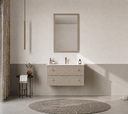 Orka Lipari Asma Banyo Dolabı Takımı, 80 cm, Mat Vizon Lake (Altın Kulp-Ledli Ayna), 5008979