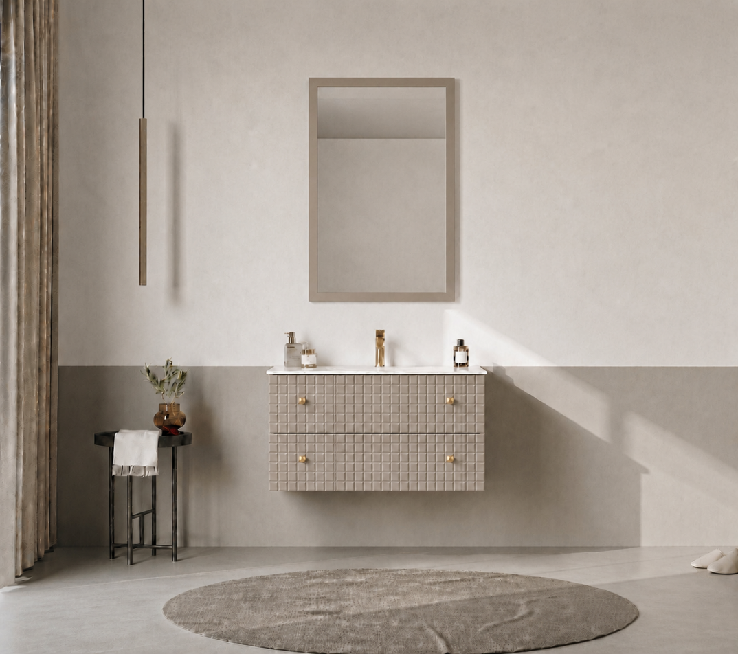 Orka Lipari Asma Banyo Dolabı Takımı, 80 cm, Mat Vizon Lake (Altın Kulp-Ledli Ayna), 5008979 - 1