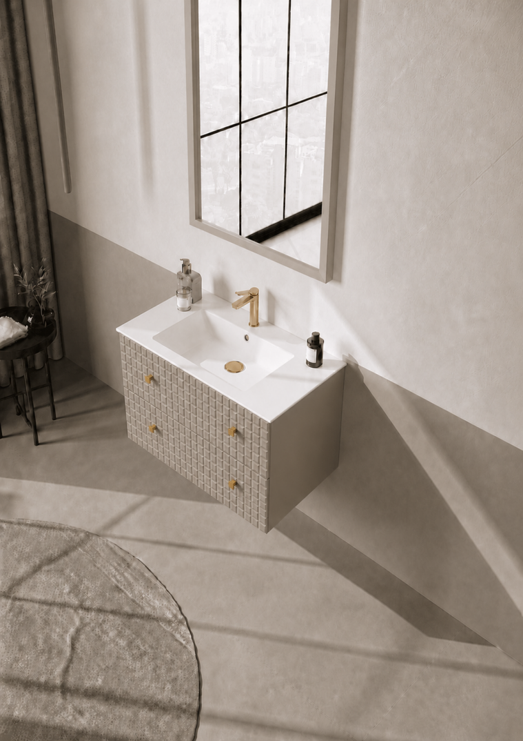 Orka Lipari Asma Banyo Dolabı Takımı, 80 cm, Mat Vizon Lake (Altın Kulp-Ledli Ayna), 5008979 - 4