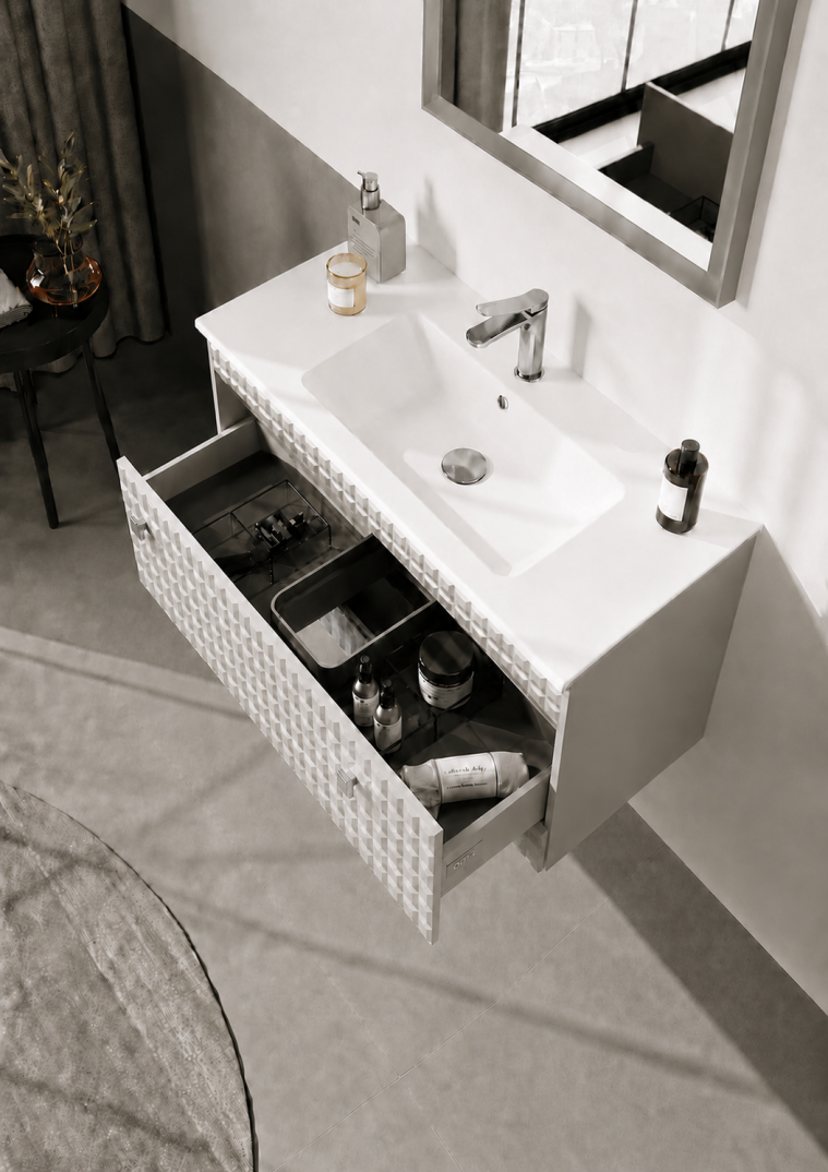 Orka Lipari Asma Banyo Dolabı Takımı, 80 cm, Mat Vizon Lake (Krom Kulp-Ledli Ayna), 5008985 - 5
