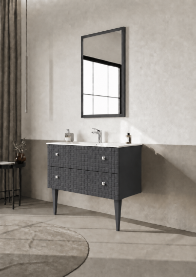 Orka Lipari Ayaklı Banyo Dolabı Takımı, 100 cm, Mat Antrasit Lake (Krom Kulp-Ledli Ayna), 5007347 - 3