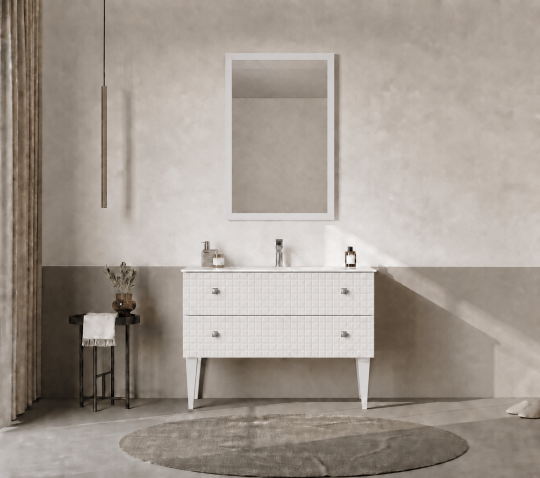 Orka Lipari Ayaklı Banyo Dolabı Takımı, 100 cm, Mat Beyaz Lake (Krom Kulp-Ledli Ayna), 5007345 