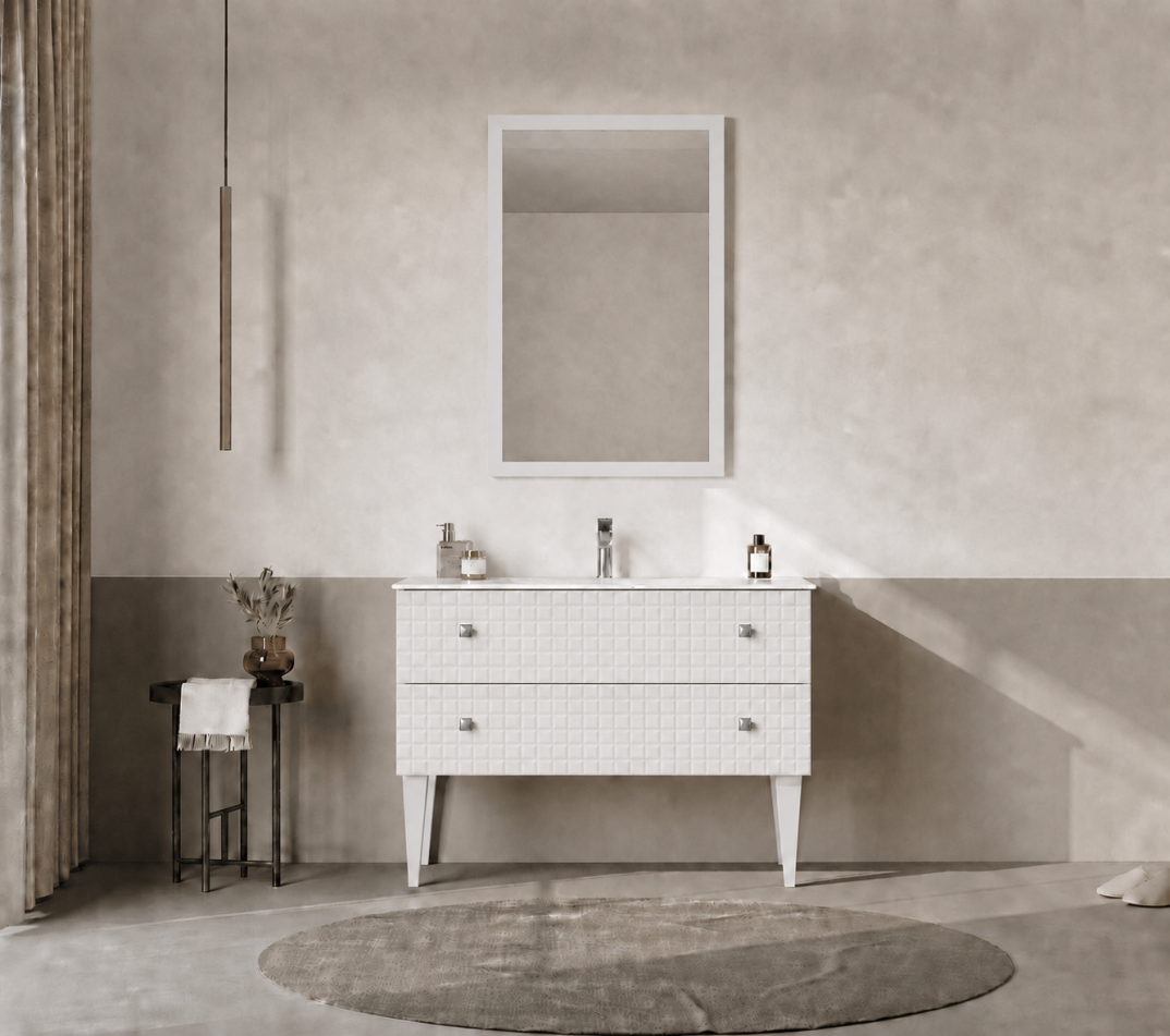 Orka Lipari Ayaklı Banyo Dolabı Takımı, 100 cm, Mat Beyaz Lake (Krom Kulp-Ledli Ayna), 5007345 - 1