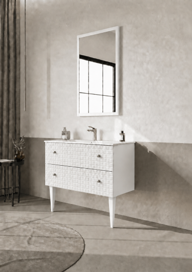 Orka Lipari Ayaklı Banyo Dolabı Takımı, 100 cm, Mat Beyaz Lake (Krom Kulp-Ledli Ayna), 5007345 - 3