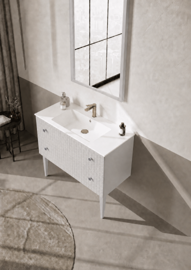 Orka Lipari Ayaklı Banyo Dolabı Takımı, 100 cm, Mat Beyaz Lake (Krom Kulp-Ledli Ayna), 5007345 - 4